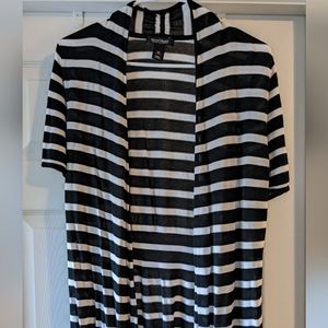 White House Black Market Short Sleeve Cardigan Black and White Striped Medium